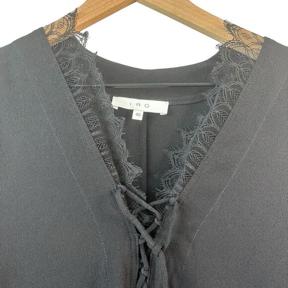 IRO Womens Top 12 Black Emilda Lace Up Whimsigoth Blouse Euro 40 Witch Core Lace - Picture 4 of 9